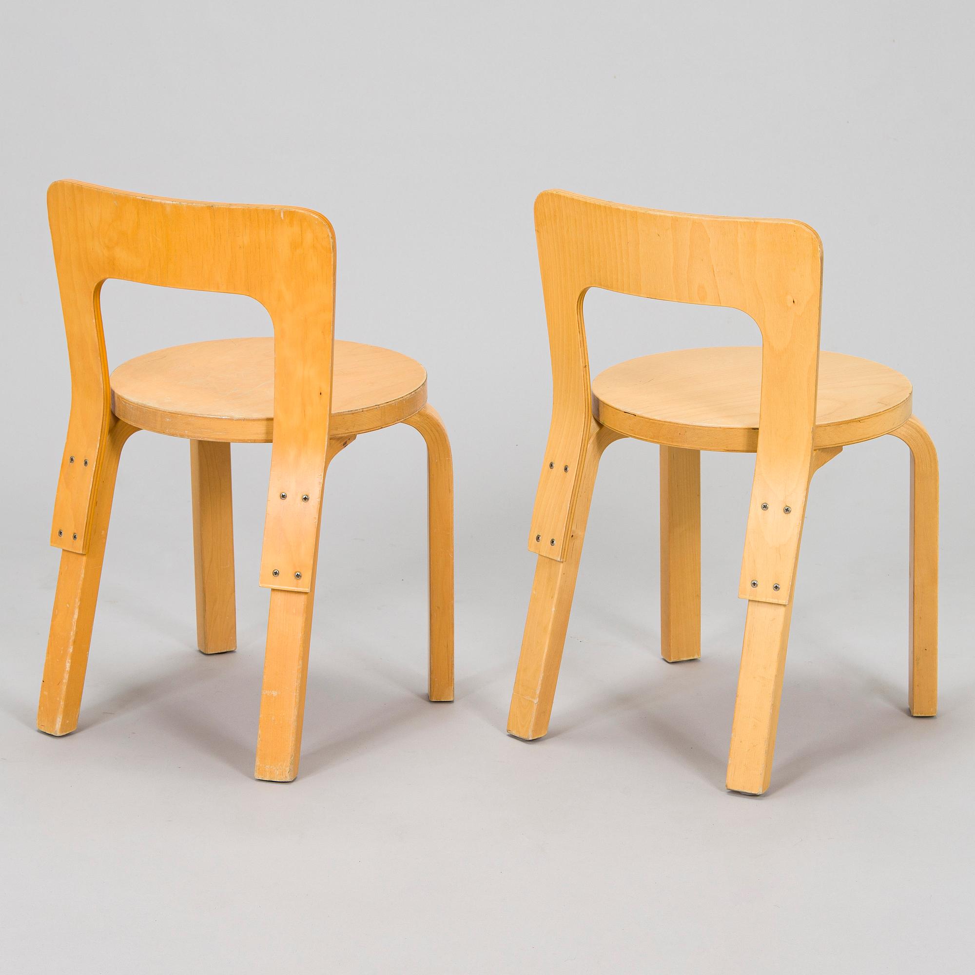 Alvar Aalto, children's chairs, model N65, for Artek, late 1990s.
