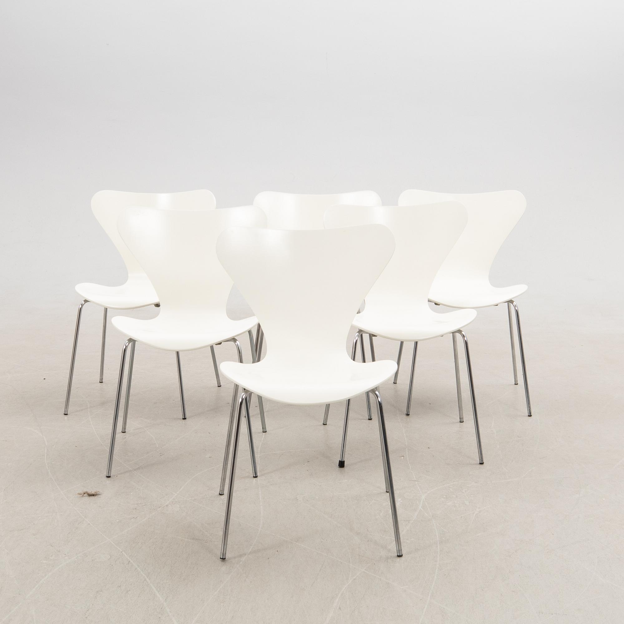 Arne Jacobsen, Chairs 6 pcs, "The Seven" for Fritz Hansen Denmark 1979.