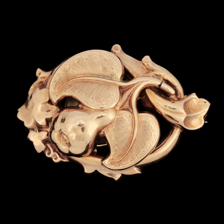 BROSCH, 18k guld, Emanuel Forssman, Växjö (1847-1879/97. Vikt ca12g.