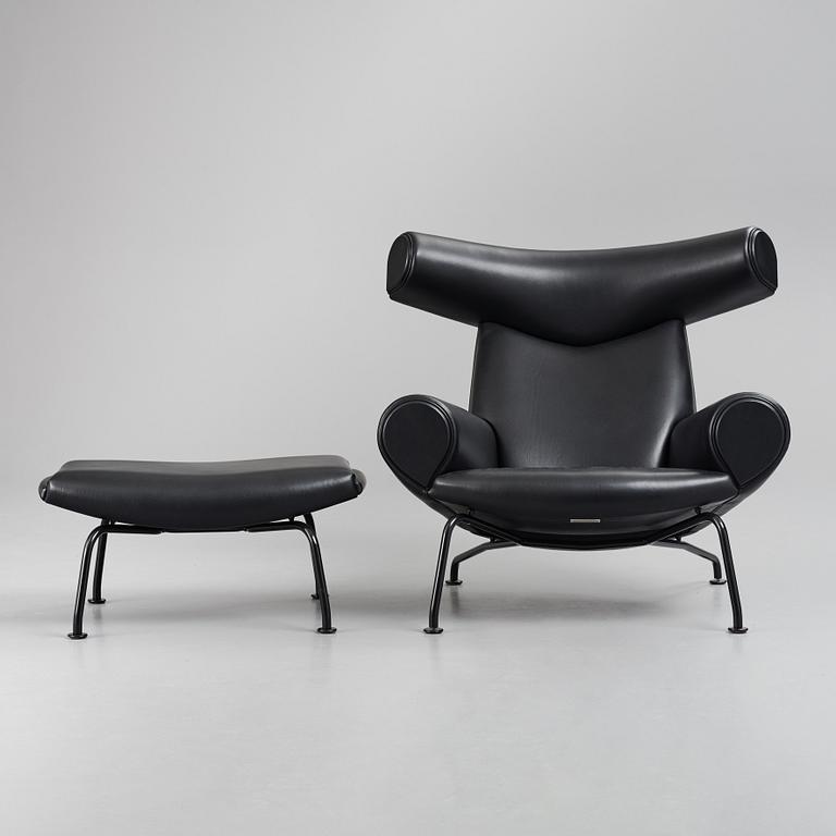 Hans J. Wegner, an 'Ox-Chair' and ottoman for Erik Jørgensen, Denmark, post 1961.