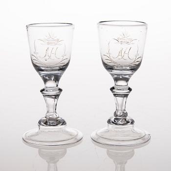 A PAIR OF WINE GLASES, 18th century.