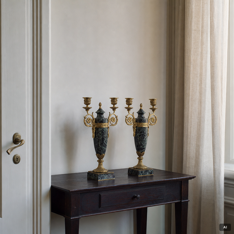 A pair of candelabras, around 1900.