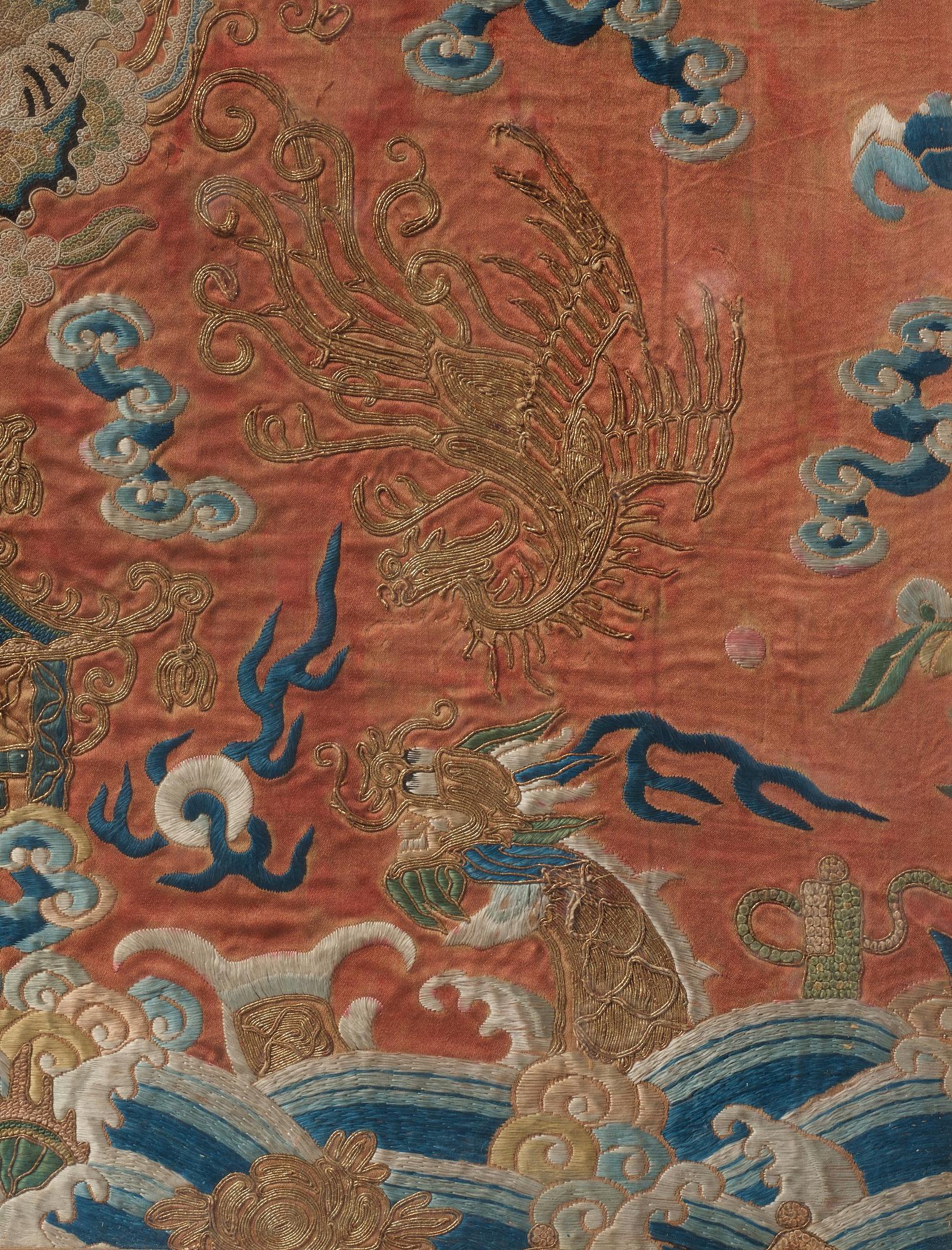 A Chinese silk embroidery, Qing dynasty (1644-1912).