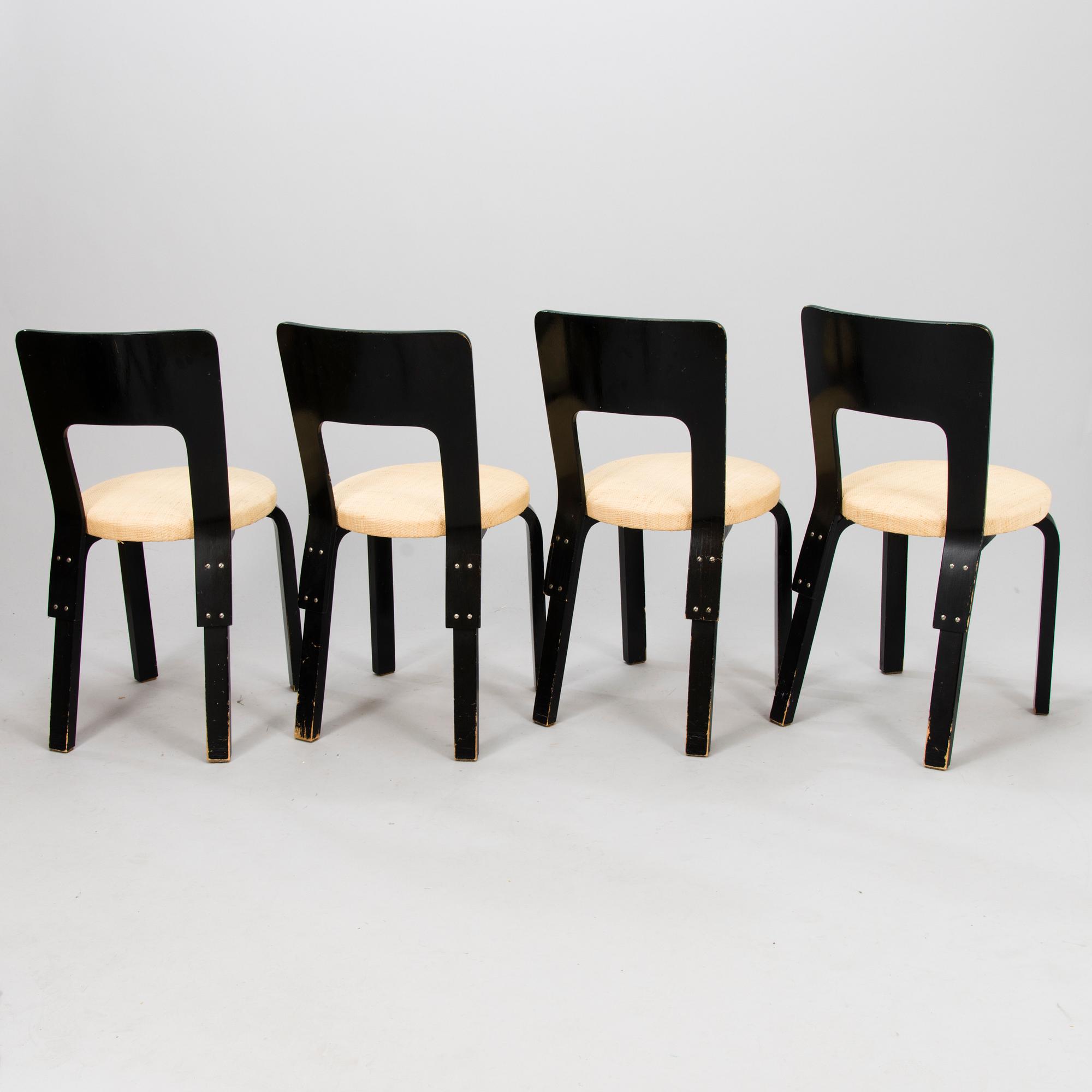 Four Alvar Aalto chairs model 66 from Artek mid 19th century.