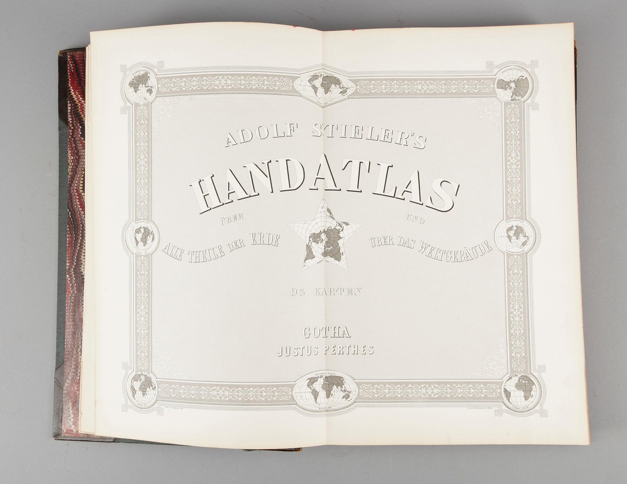 ATLAS, Stielers Handatlas (efter Adolf Stieler, 1775–1836). 95 kartor, tryckt 1881.