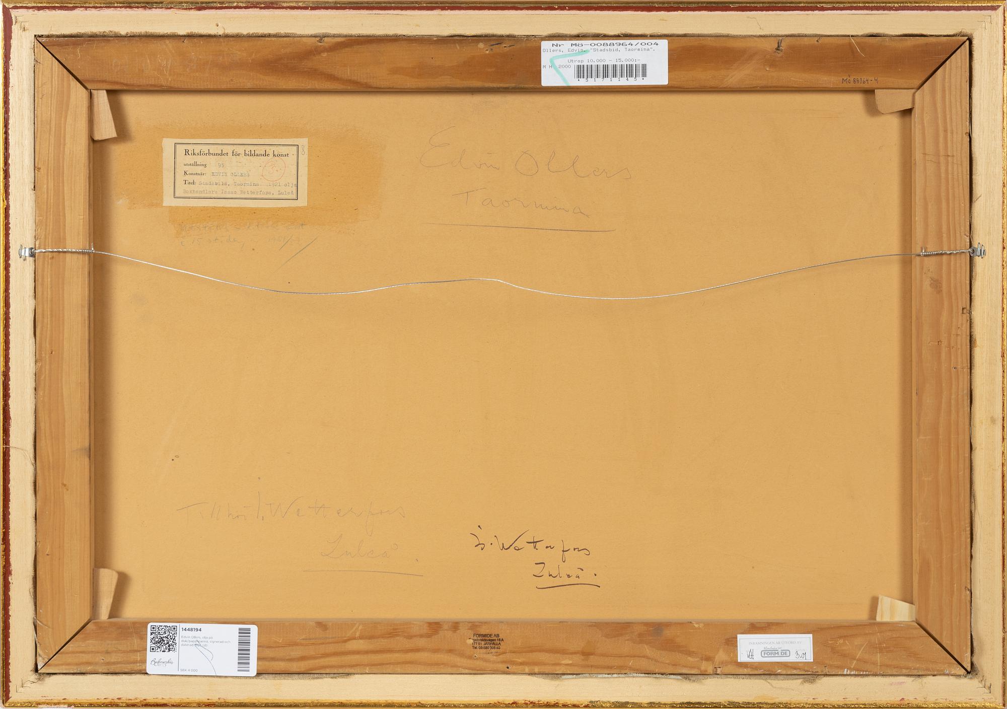 Edvin Ollers, oil on canvas/papaer-panel, signed and dated 1921.