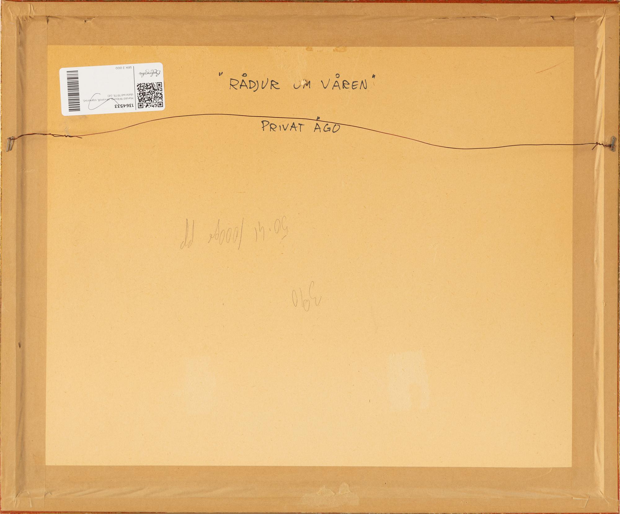 Harald Wiberg, akvarell, signerad, och daterad 1979.