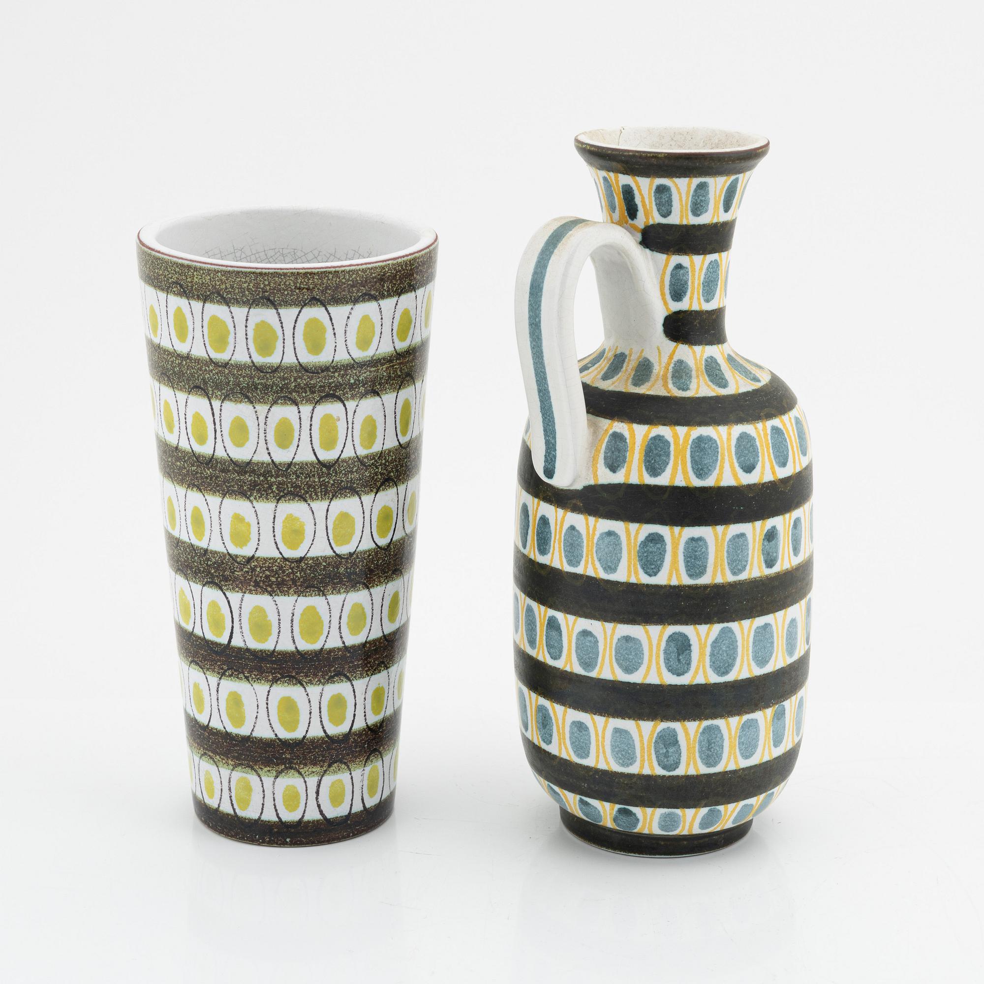 Stig Lindberg, vaser, 2 st, fajans, Gustavsberg Studio.