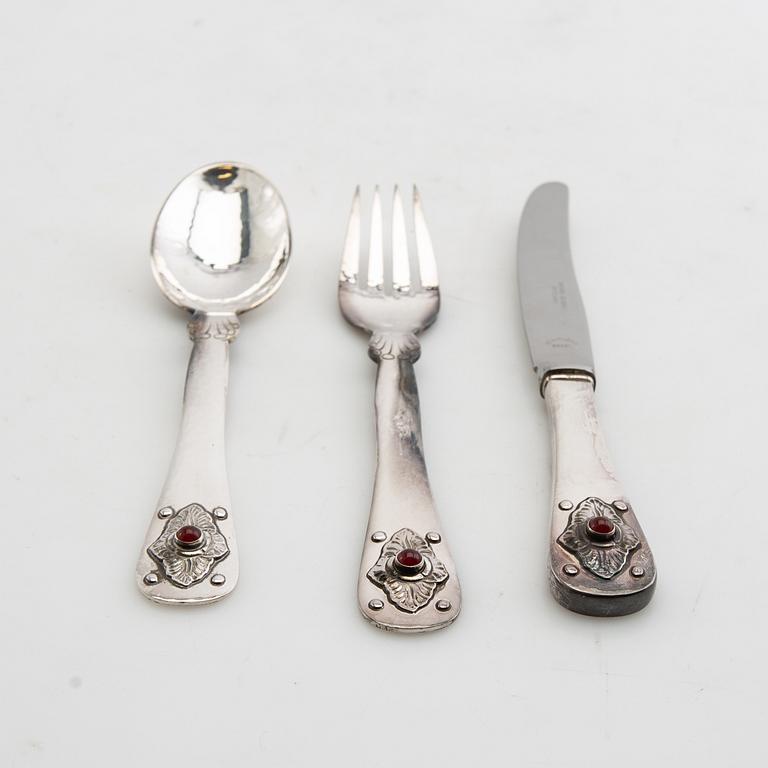 Georg Jensen, anniversary cutlery 6 dlr sterling silver and carnelian 1979 Denmark.