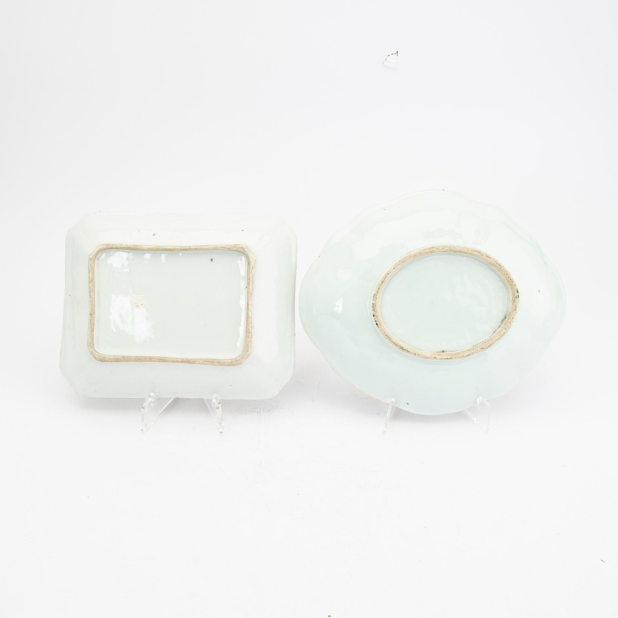 Bålskål samt fat 3 st Kina  Kanton sent 1800-tal porslin.