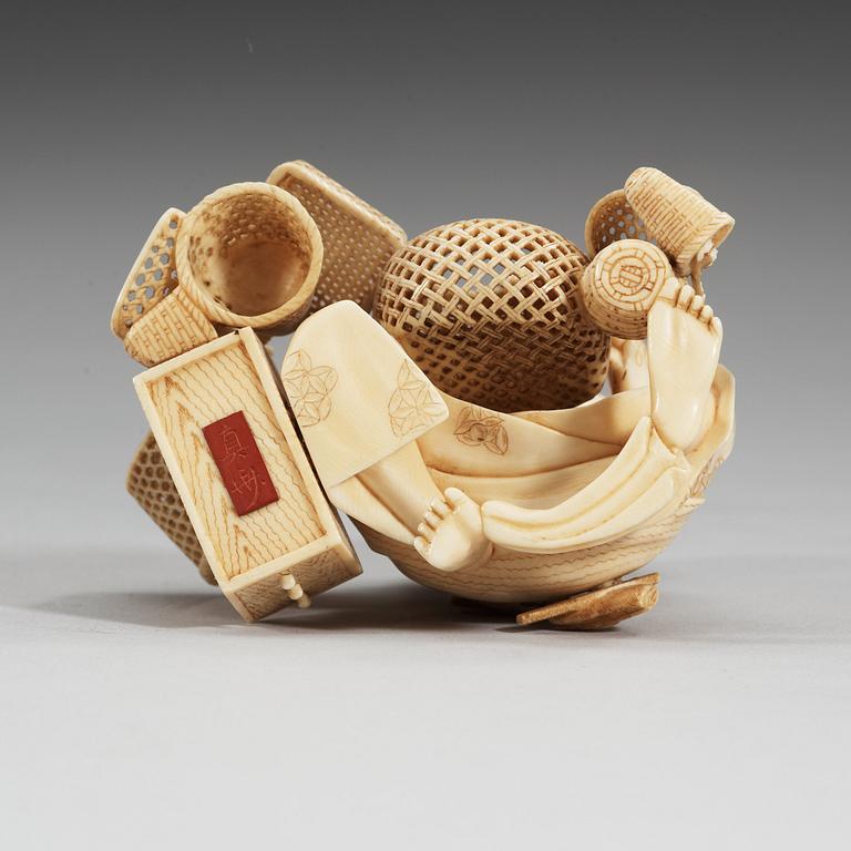 A Japanese ivory Okimono, period of Meiji (1868-1912). Signed.