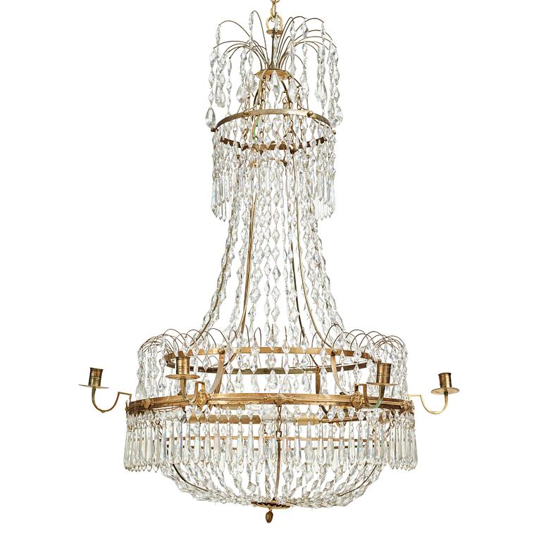 A late Gustavian six-light chandelier, early 19th century.