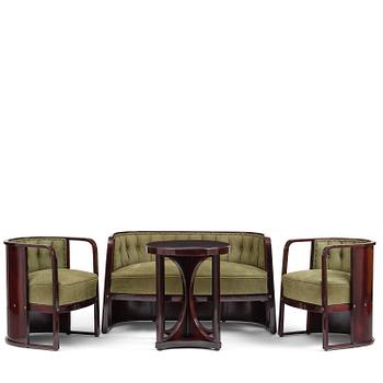 126. Josef Hoffmann, salongsmöbel, fyra delar, modell 421/428, Jacob & Josef Kohn, Wien, 1900-talets början.