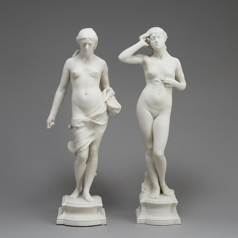 FIGURER, två st, parian, Gustafsberg, sekelskiftet 1900.