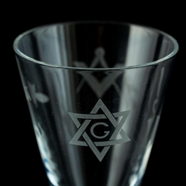 A set of six freemason glasses, 20th century.