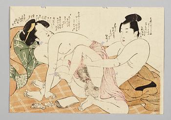 Utamaro, TRÄSNITT (5). Shungamotiv, omkring 1790-1805.