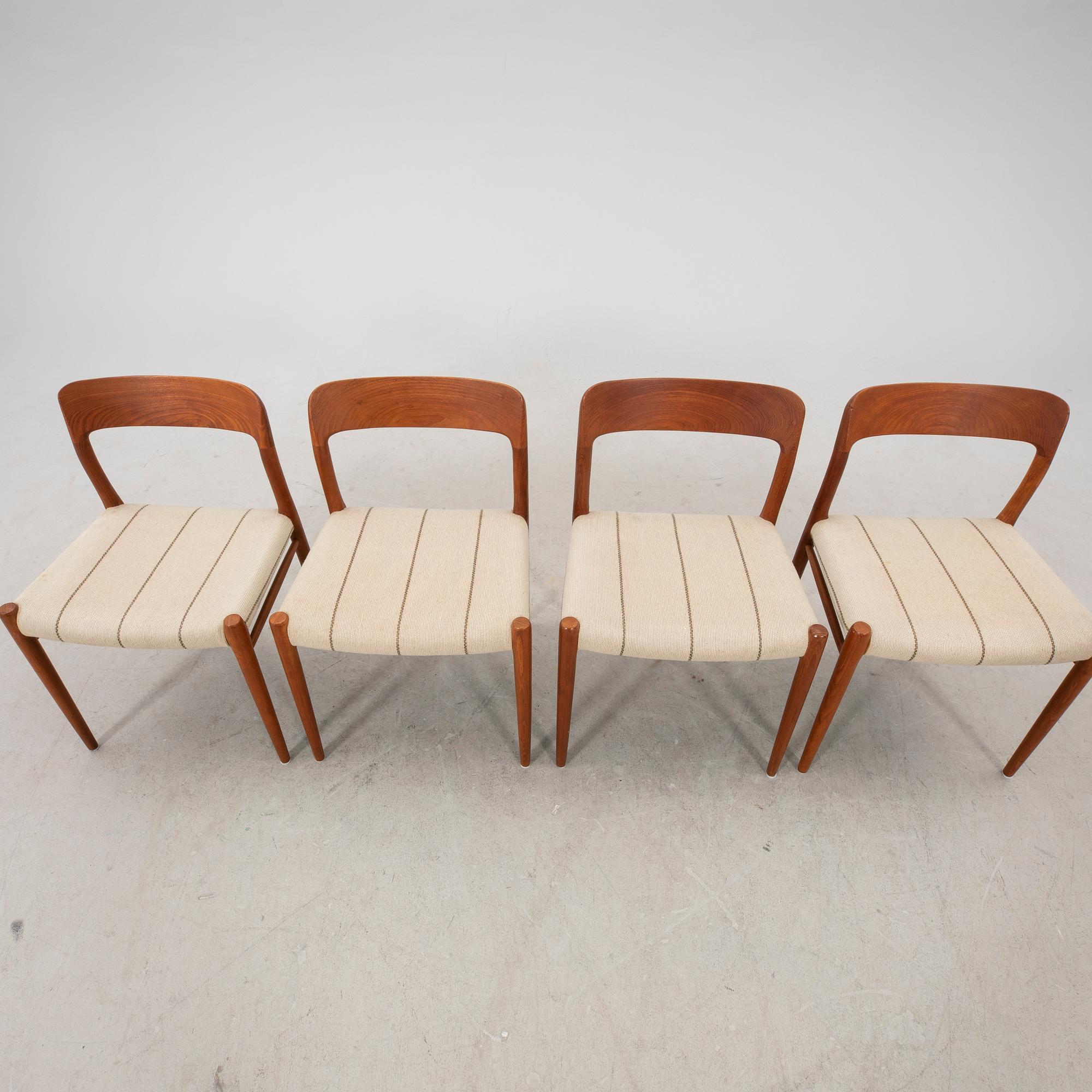 Niels Otto Møller, a set of four teak dining chairs from JL Møller  möbelfabrik Denmark 1960s.