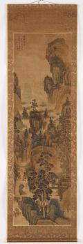 Rullmålning, färg och tusch på siden, signerad “蒋桐” Jiang Tong och med cyklisk datering till jiaxu, 1600/1700-tal.