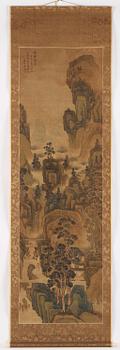 A Chinese scroll painting, ink and colour on silk, signed “蒋桐” Jiang Tong, syclical date jiaxu, 17th/18th century.