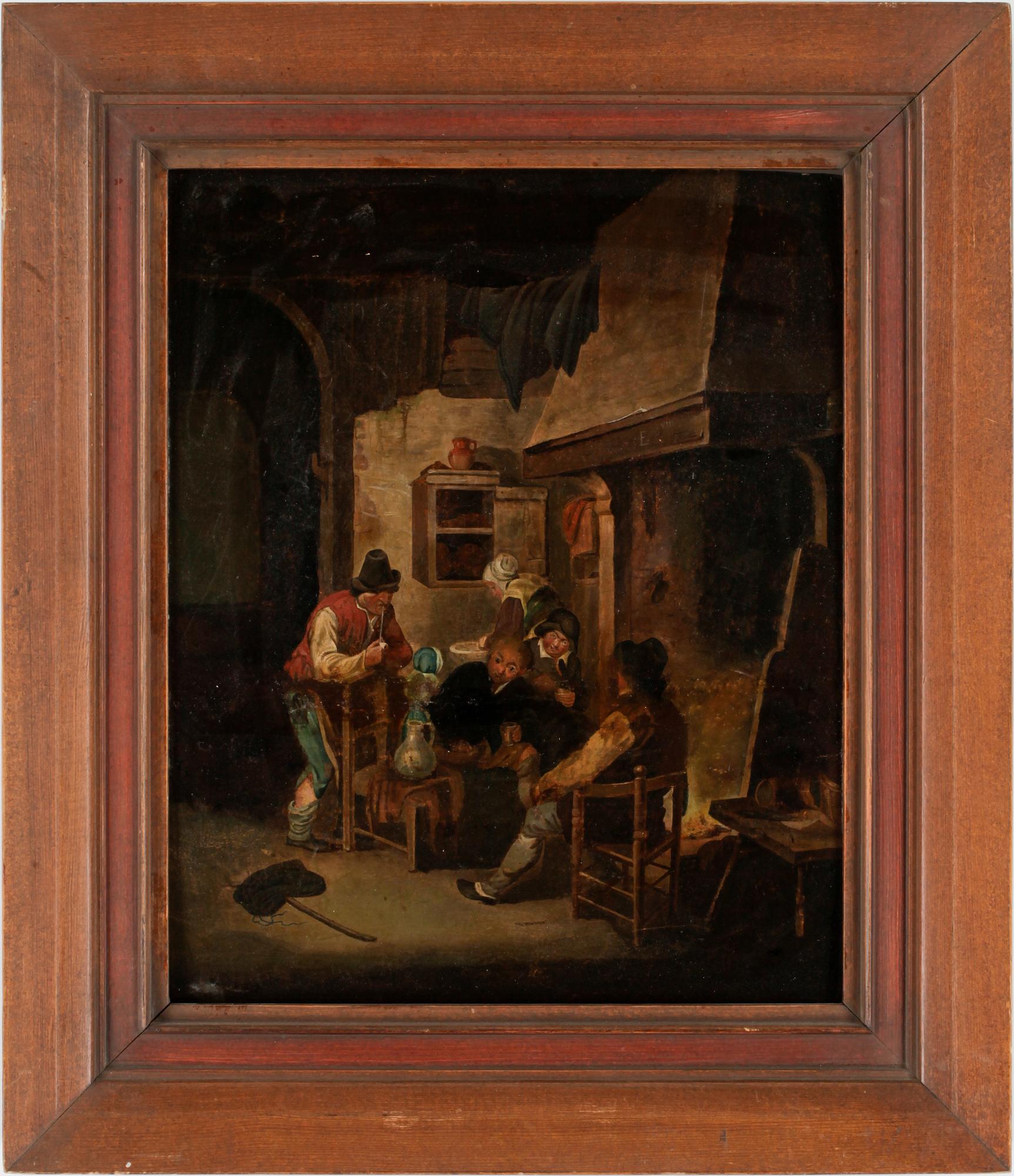 ADRIAEN BROUWER, hans art, olja på pannå, trol 1700-tal.