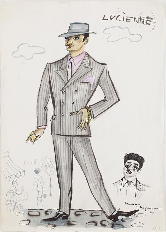 MAX GOLDSTEIN (MAGO), dräktskisser, teckningar, blyertsskisser, ca 34 st, vissa daterade o signerade, 1966.