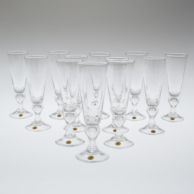 12 champagne glasses, model "Antik", Reijmyre glassworks.