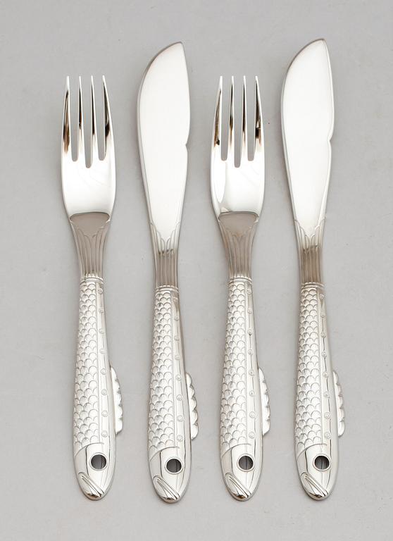 FISKBESTICK, 16 delar, stål, "Nobel", Gunnar Cyrén, Gense.