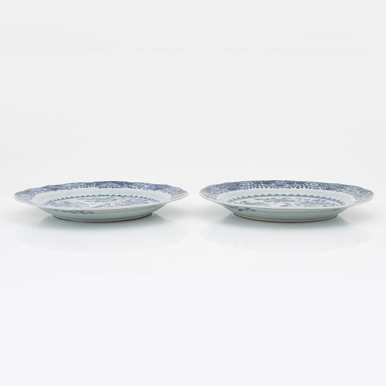Two blue and white double peacock dishes, Qing dynasty, Qianlong (1736-95).