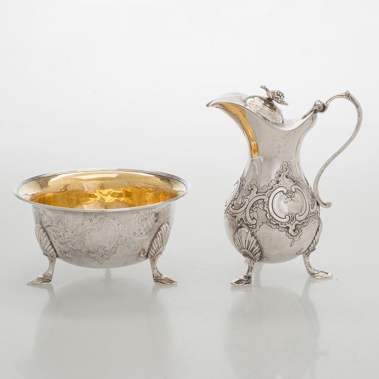 Kaffe- och teservis, 4 delar, silver, rokoko, Portugal, 1780-tal, olika silversmeder.