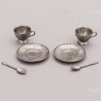 A 6-piece pewter miniature coffee set, the mid-20th century.