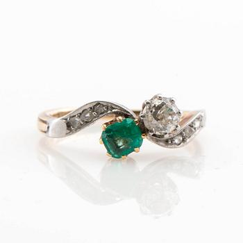 Ring, 14K gold with emerald and diamonds.