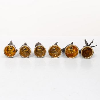Six Russian parcel-gilt silver animal's head stirrup cups, including with mark of Nikols & Plinke, St. Petersburg.