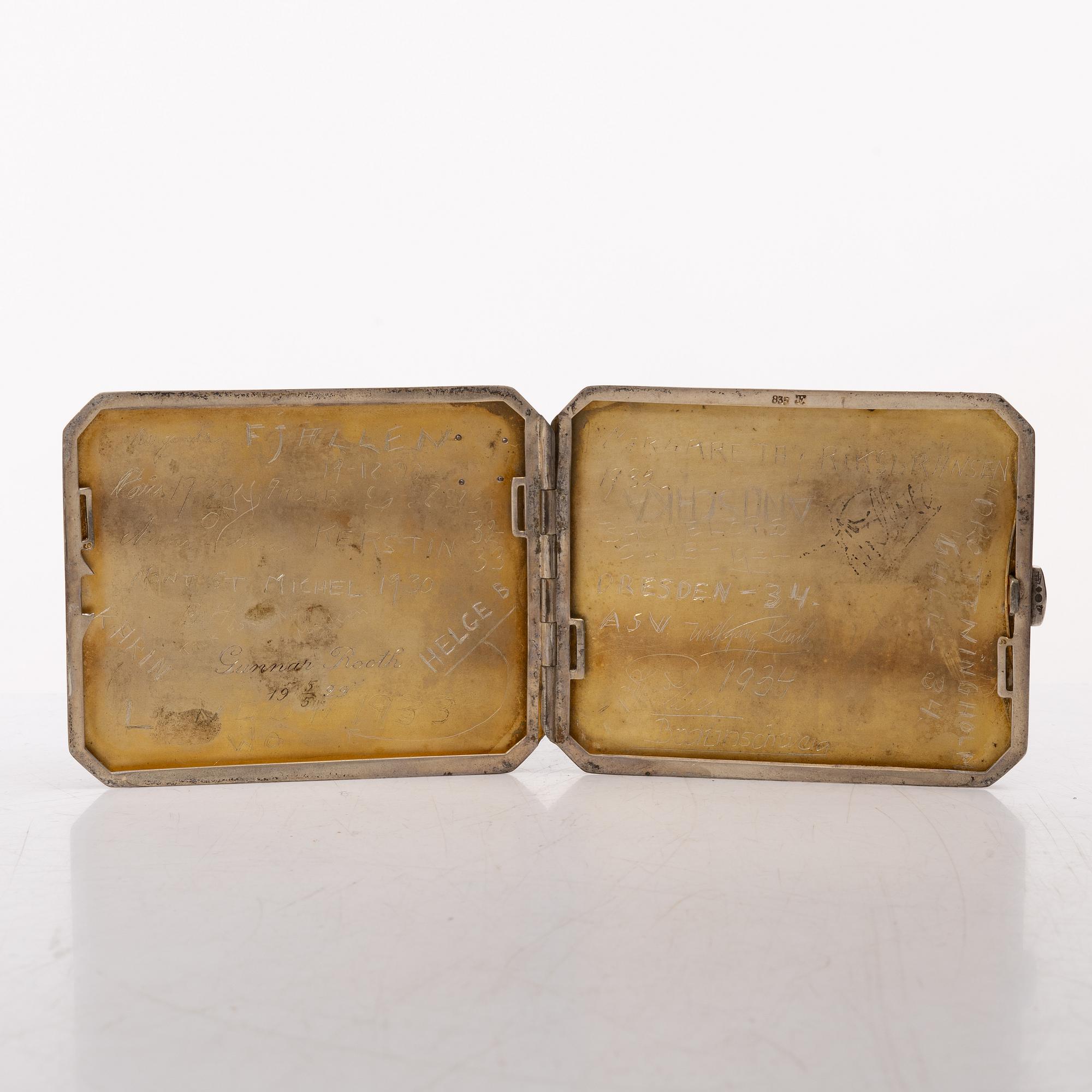 Seven silver boxes and cigarette cases, including with mark of Carl Fredrik Hultbom, Stockholm 1841.