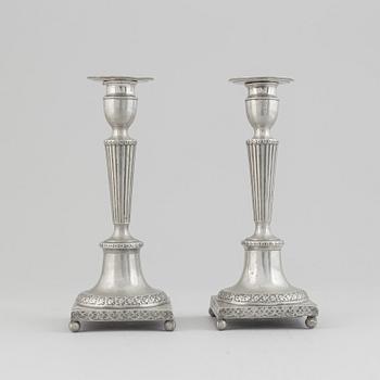 A pair of pewter candle stick by Anjou, Norrköping 1804.