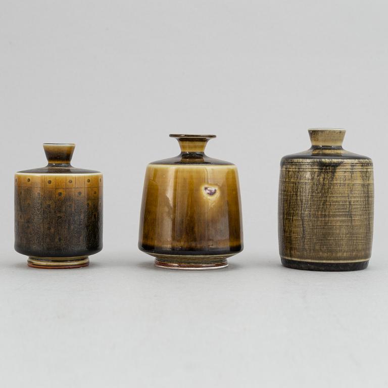 Berndt Friberg, a set of three stoneware vases, Gustavsberg studio, Sweden  1961-71.