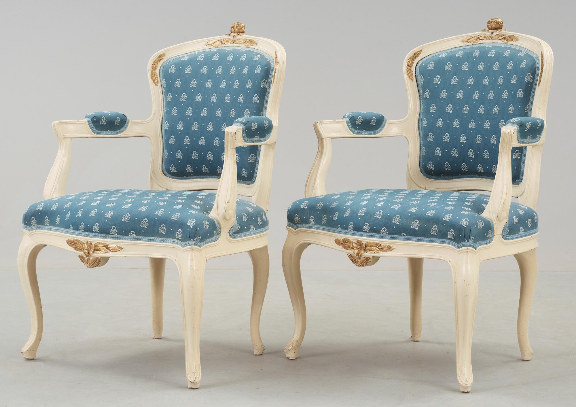 SOFFGRUPP, 7 delar, rokokostil, omkring 1900.