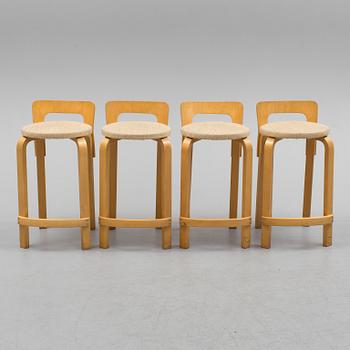 Four model K 65 bar stools by Alvar Aalto for Artek, Finland.