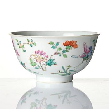 A famille rose 'butterfly' bowl, Qing dynasty with Daoguang mark and of the period (1820-1850).