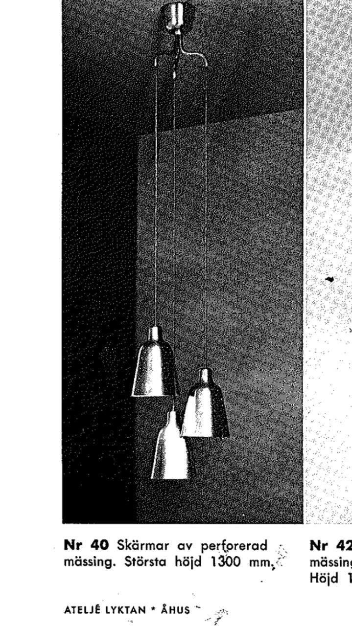 Hans Bergström, a pair of pendant lamps/shades, from model "40" ateljé Lyktan, Åhus, Sweden 1940-50s.