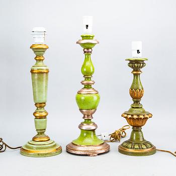 A set of three wood table lamps  from Paoletti, Firenze Italy,second half of 20th century,