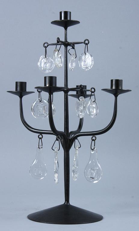 KANDELABER, gjutjärn samt glas, Erik Höglund, Kosta.