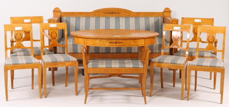 SALONGSGRUPP, 10 delar, biedermeier-stil, 1900-tal.