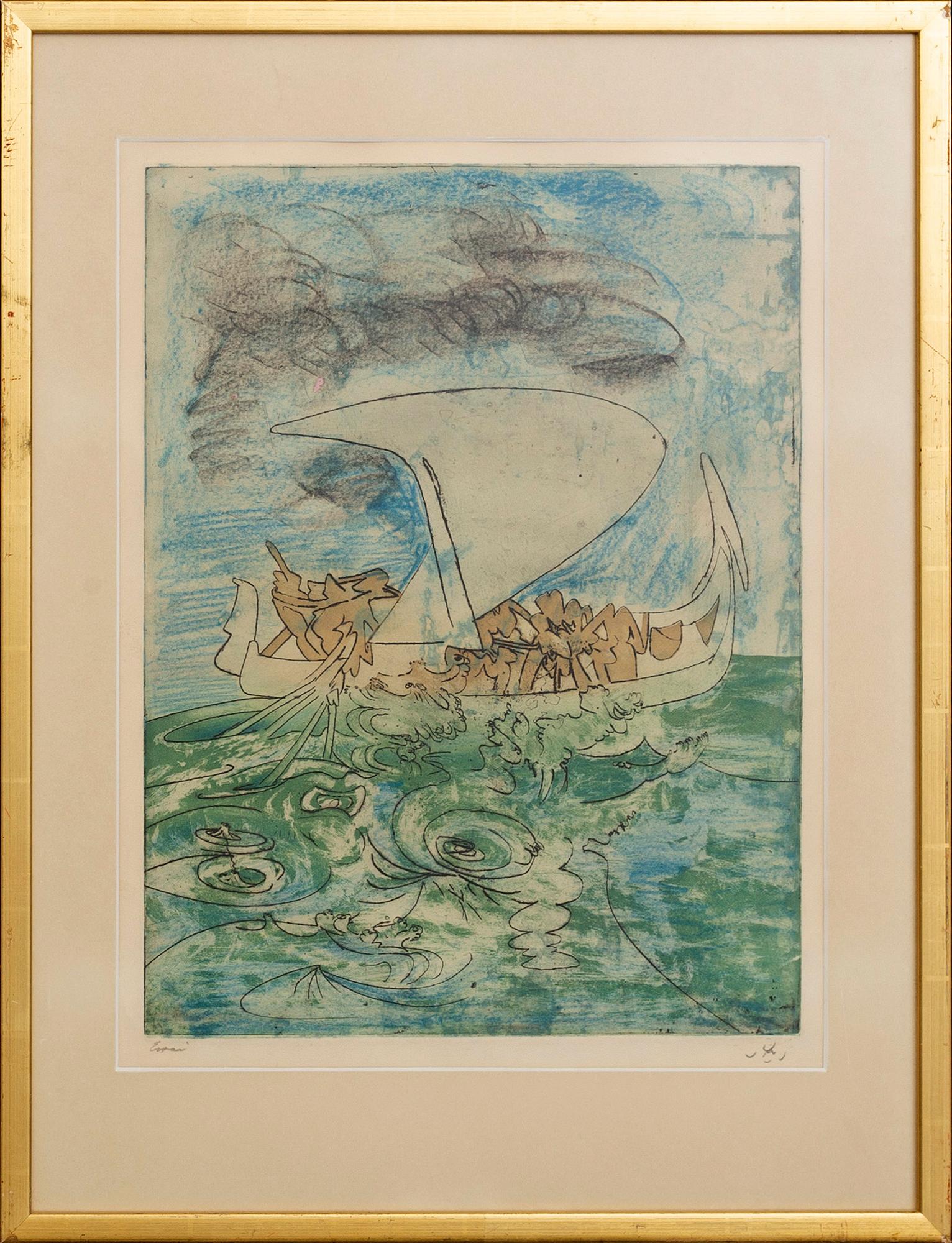 ROBERTO MATTA, etching with crayon in colours signed and numberde epreuve.