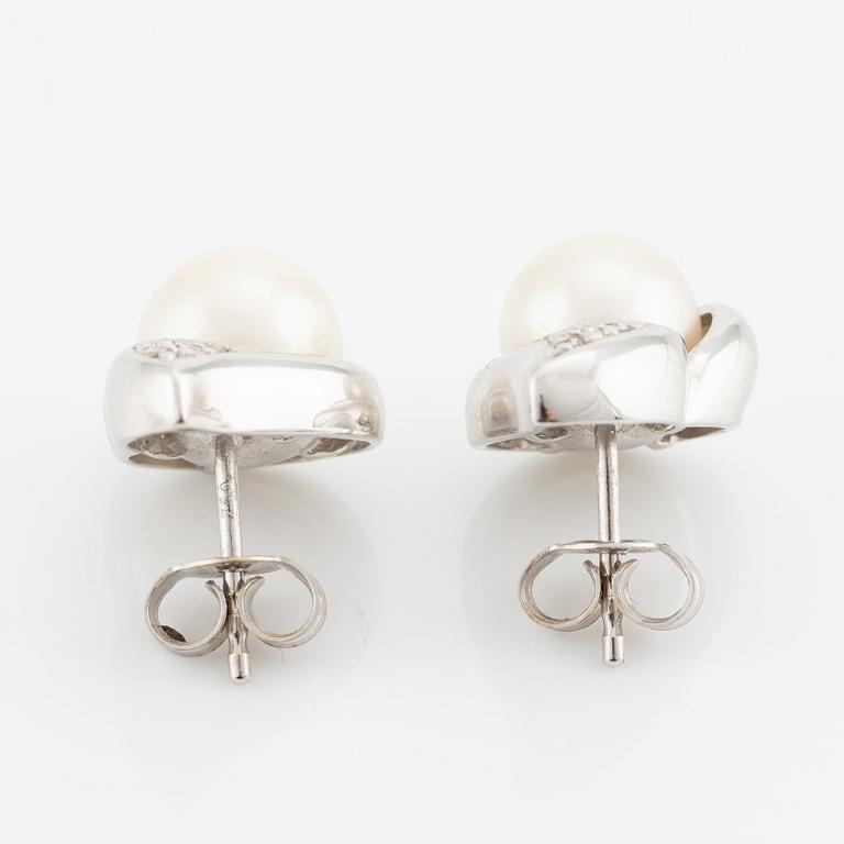 Earrings, 18K white gold with cultured pearls and small diamonds.