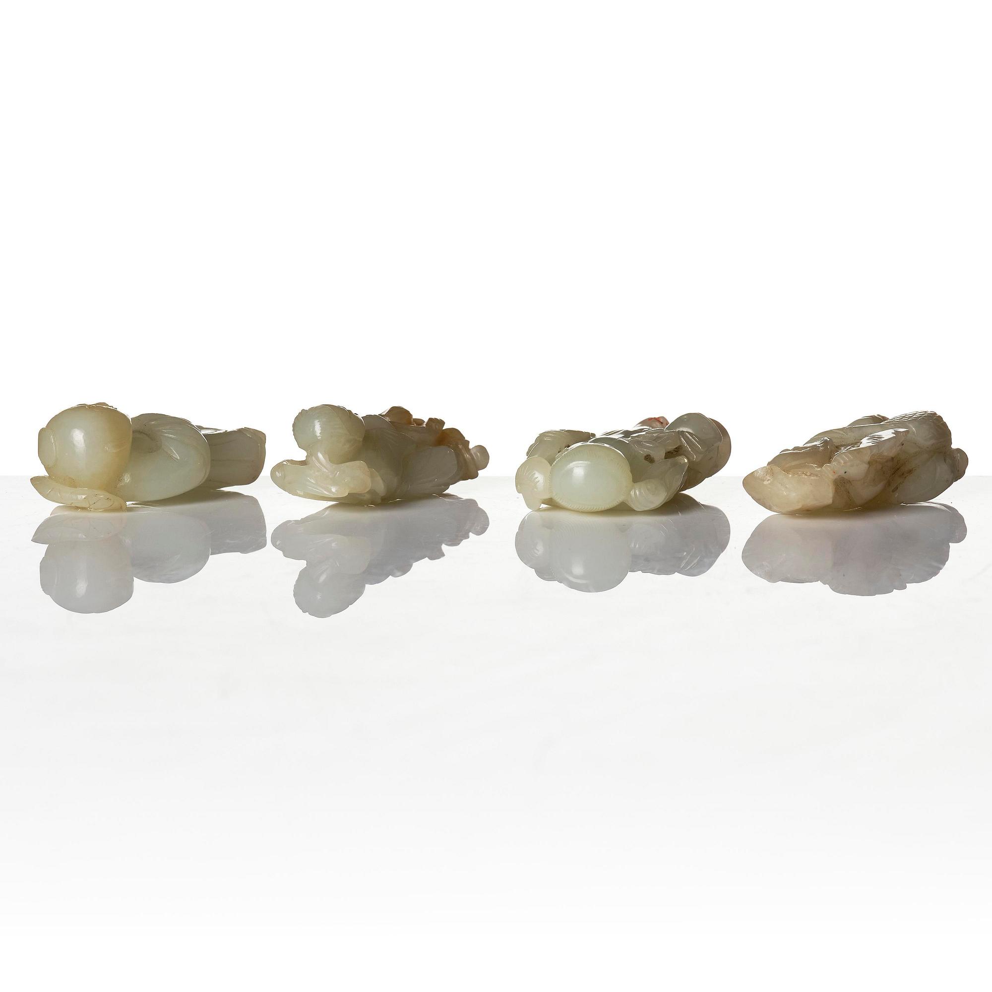 Figuriner, fyra stycken, jade. Qingdynastin, 1800-/1900-tal.