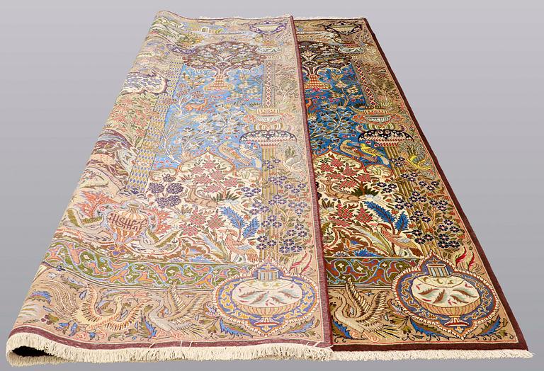 A carpet, Figural Kashmar, ca 388 x 295 cm.