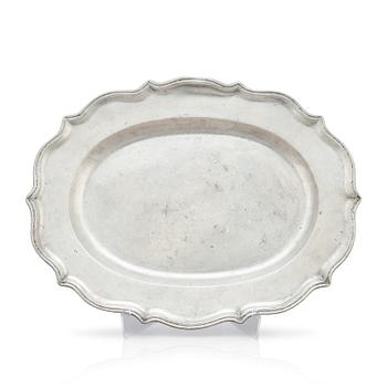 A Swedish Rococo pewter dish by J G Ryman (active in Stockholm 1761-1797), 1785.