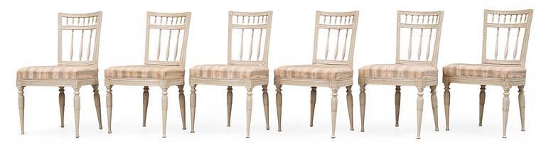 Six late Gustavian circa 1800 chairs.