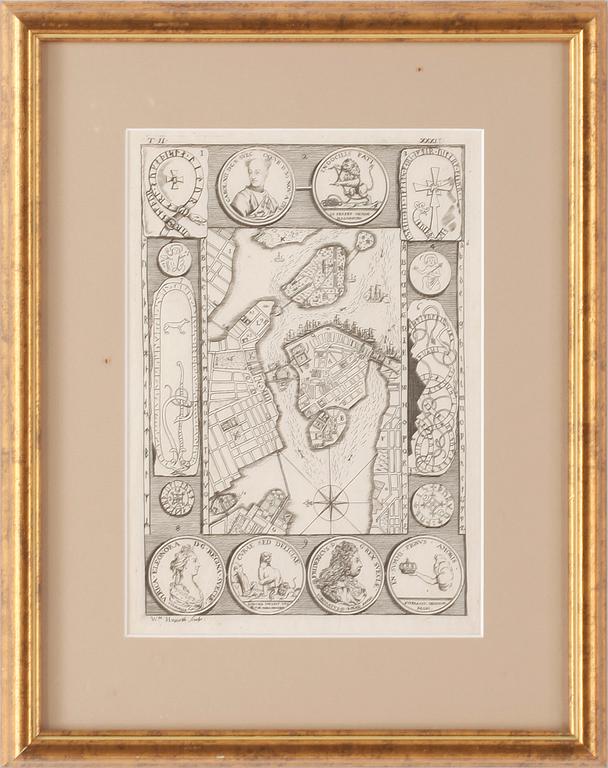 WILLIAM HOGARTH, karta, gravyr, Stockholm, 1723-24.