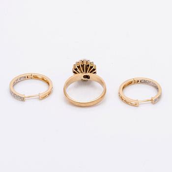 Örhängen/creoler 14K guld diamanter 8/8, ring 14K guld 1 odlad pärla ca 7 mm och briljanter ca 0,10 ct totalt.